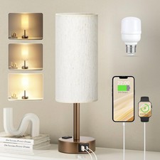Brown Bedside Table Lamp for Bedroom - 3 Way Dimmable Touch Lamp USB C Charging