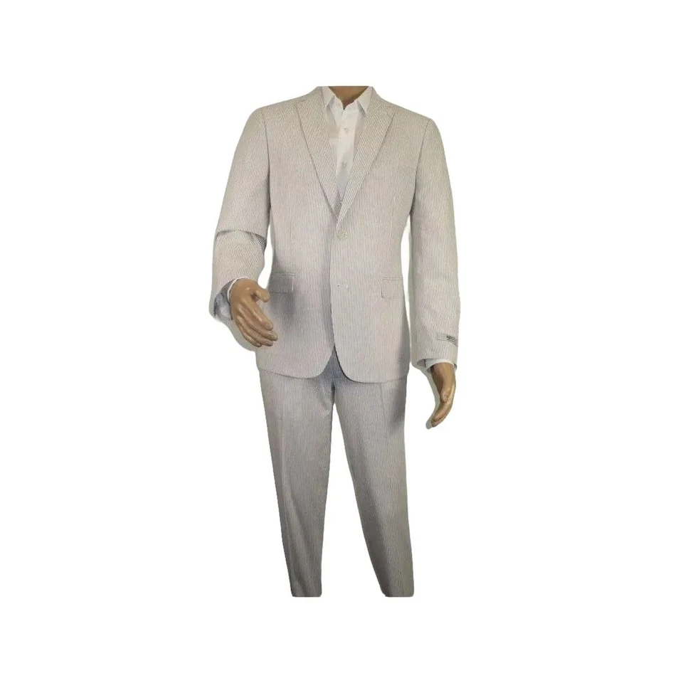 Traje Seersucker para Hombres de Adolfo a Rayas Informal Elegante Traje de Verano 2 Botones C624 Tostado Foto 2 de 4