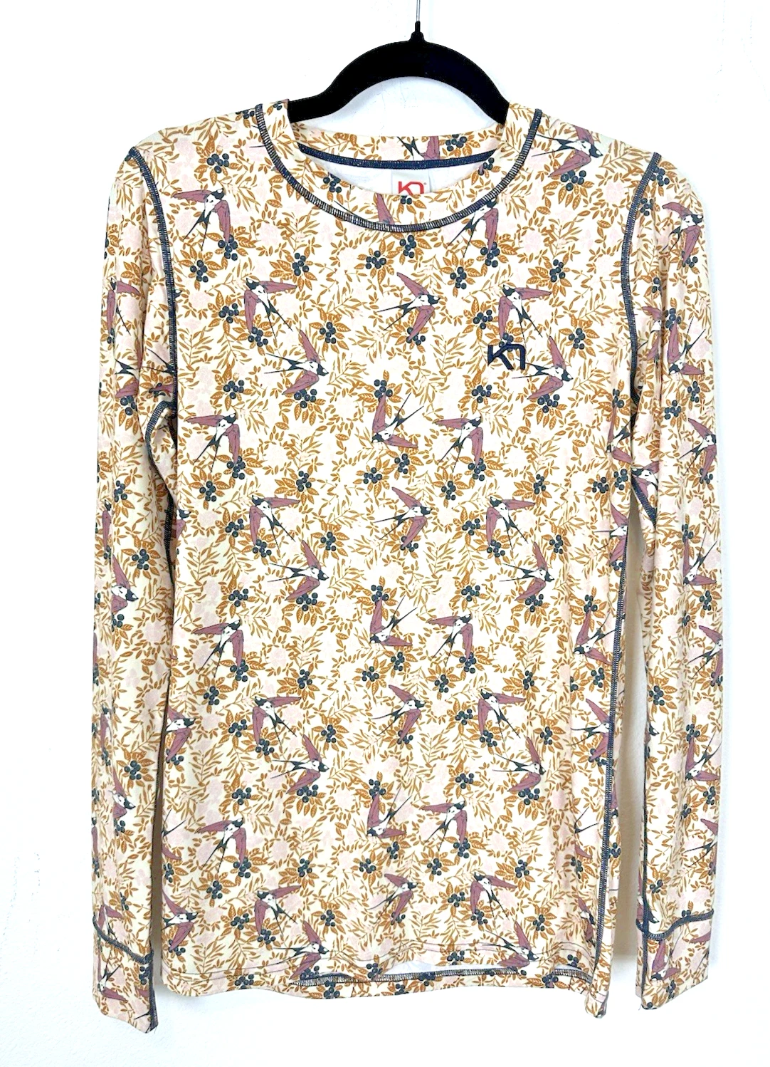 KARI TRAA Women’s M Base Layer Top Long Sleeve Crewneck Shirt Bird Print