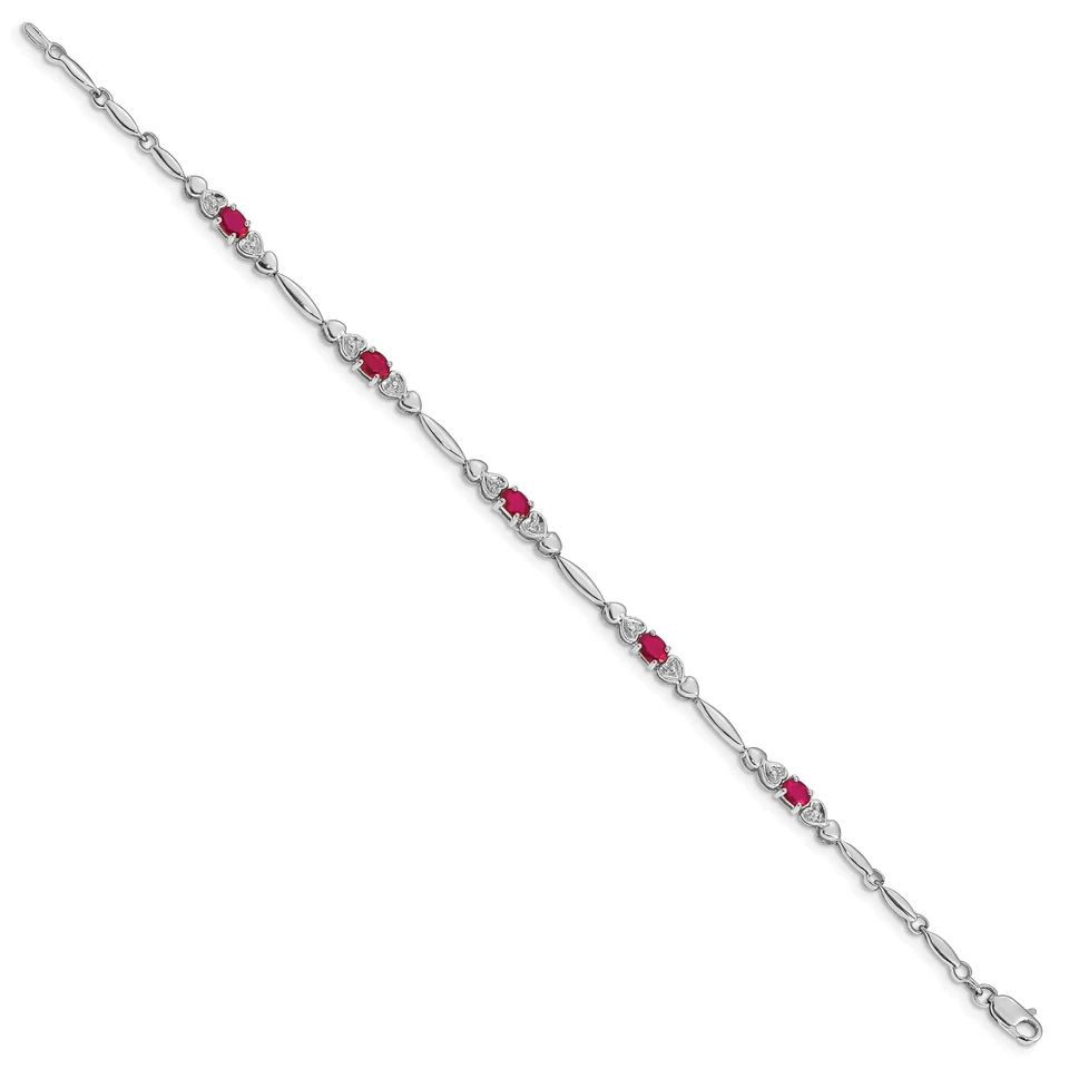 10K Solid White Gold Diamond Ruby Tennis Bracelet - Image 2 of 4