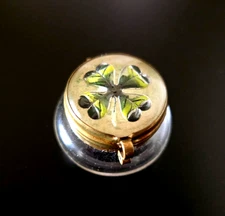 Antique Essex Crystal Four Leaf Clover Small Glass Rouge Patch Pill Trinket Box