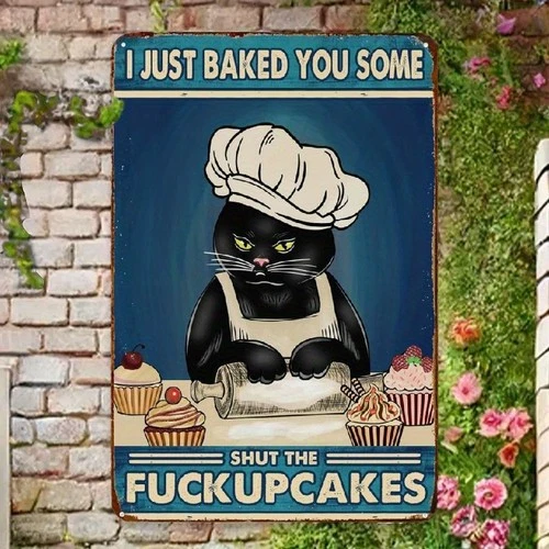 Funny Cat Baker Vintage Aluminum Tin Metal Signs Home Décor 8x12