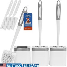 3 Pack Toilet Bowl Brush Set W/ Holder  Silicone Handle Deep Cleaning New