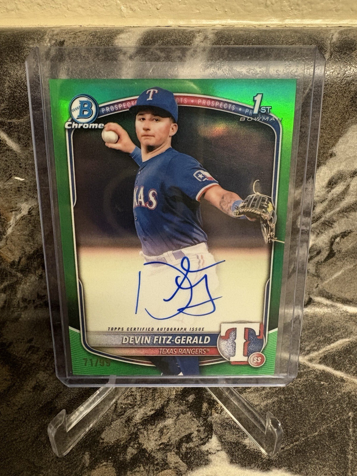 Devin Fitz-Gerald 2025 1st Bowman Chrome Green Refractor Auto CPA-DF Rangers /99