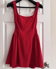 Women's Red Satin Square Neck Sleeveless Open Back Bow Fit & Flare Mini S