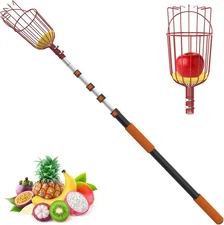 26FT Reach Fruit Picker Pole with Basket Telescoping, Apple Picker