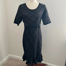Sweater Dress Medium Black Green Short Sleeve Plaid Sheath Preppy Dark Academia