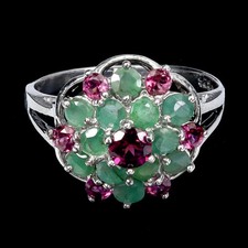 NWT RHODOLITE GARNET, EMERALD RING SIZE 9 IN 925 STERLING SILVER