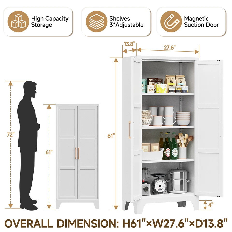 NEW Farmhouse Kitchen Pantry, Metal Storage Cabinet with Shelves for Home,Office - Image 2 of 4