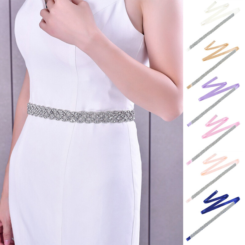 Shiny Silver Rhinestone Crystal Beaded Bridal Sash Waist Belt for Weddings