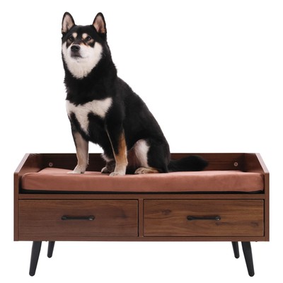 Elevated Wooden Dog Bed Frame with Soft Mattress Raised Pet Bed Sofa for Dog/Cat