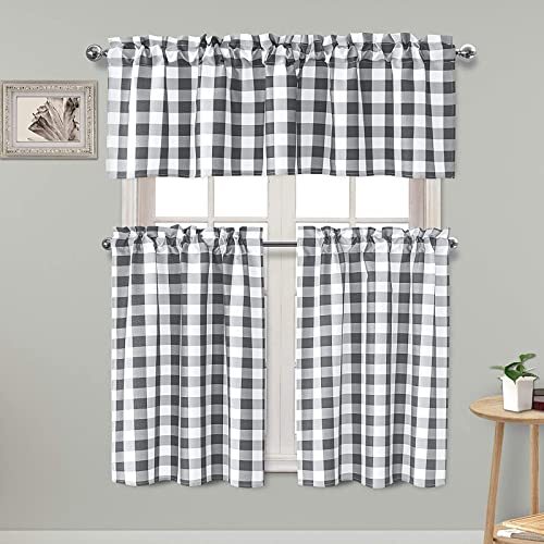 3 Piece Semi Sheer Kitchen Curtains - Light 52"x18" 1P|26"x24" 2P Grey - Picture 1 of 7