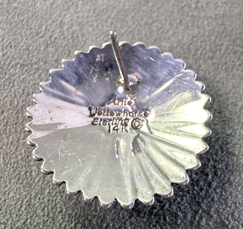 Artie Yellowhorse Earrings Sterling Silver Sunburst 14K Gold Domes Navajo - Picture 9 of 9