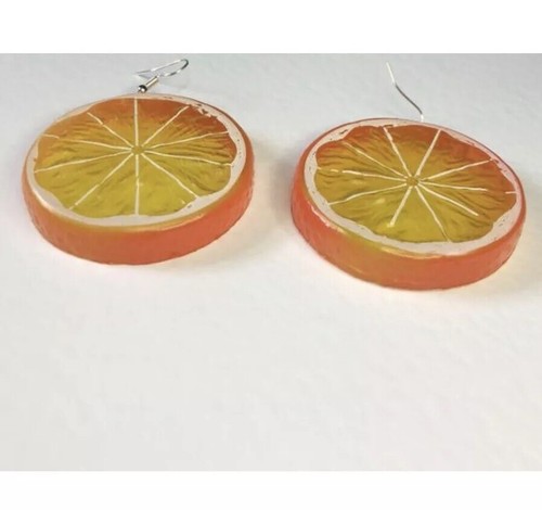 Extra Large Orange Slice Fruit Earrings Kitsch A222 Yellow Slice Oversized Sil - Picture 5 of 6