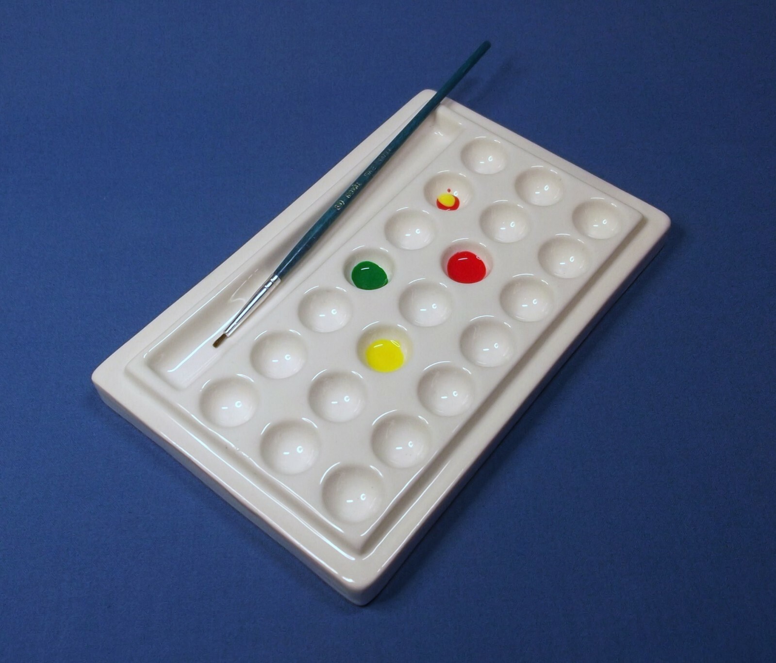 WHITE Ceramic Artist Paint Palette 21 wells + gully art mixing paint