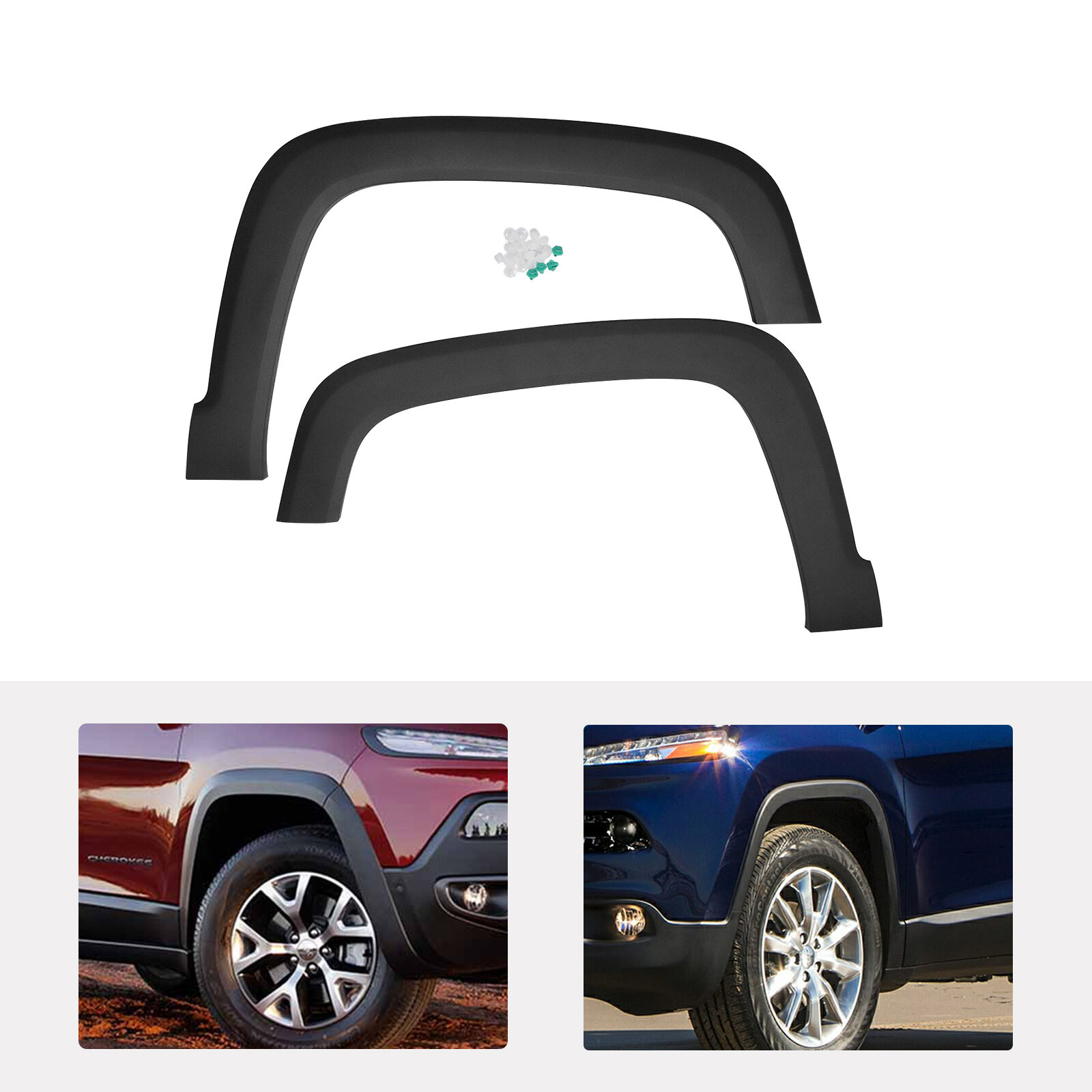 Black Front Left+Right 2Pcs Fender Flares Set For 2014-2018 Jeep Cherokee