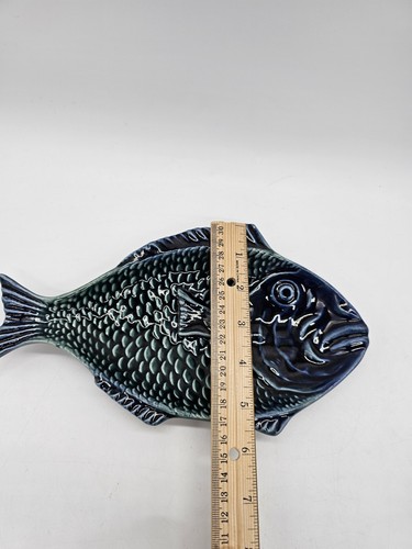 Vtg Olfaire Portugal Blue Green Art Pottery Fish Dishes Decorative Majolica  - Picture 11 of 13