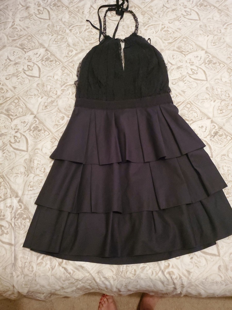 BCBGMAXAZRIA Black Sleeveless Halter Tiered Dress Size 8