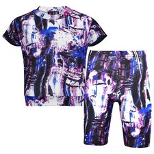 Kids Girls Short Sleeves Pink Crop Top Tie Dye Print Top Shorts Set 7-13 Years