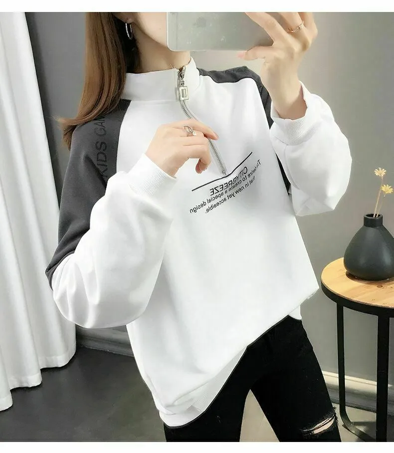 Women Girls Korean StyleT-shirt Long Sleeve Printing Loose Large Size Tops
