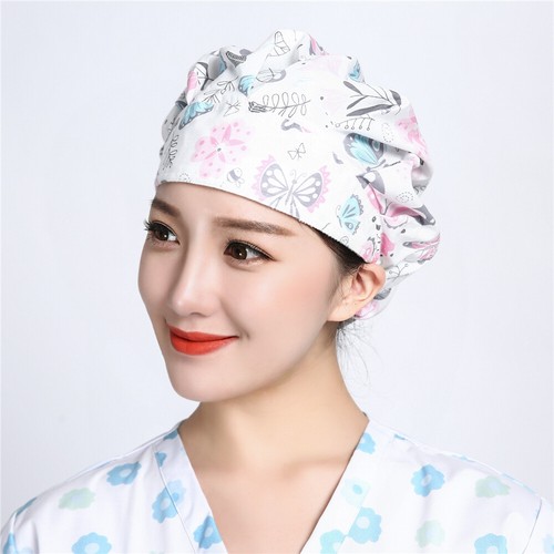 Doctors Nurse Hat Adjustable Floral Printed Bouffant Cap Hair Cover Worked Scrub - Picture 217 of 442
