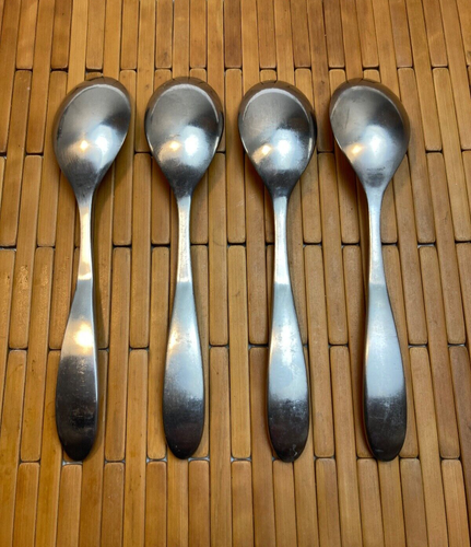 Set of 4 Soup Spoons Retroneu TIVOLI CONTOUR Satin 18/10 Stainless 7 5/8" China - Picture 4 of 8