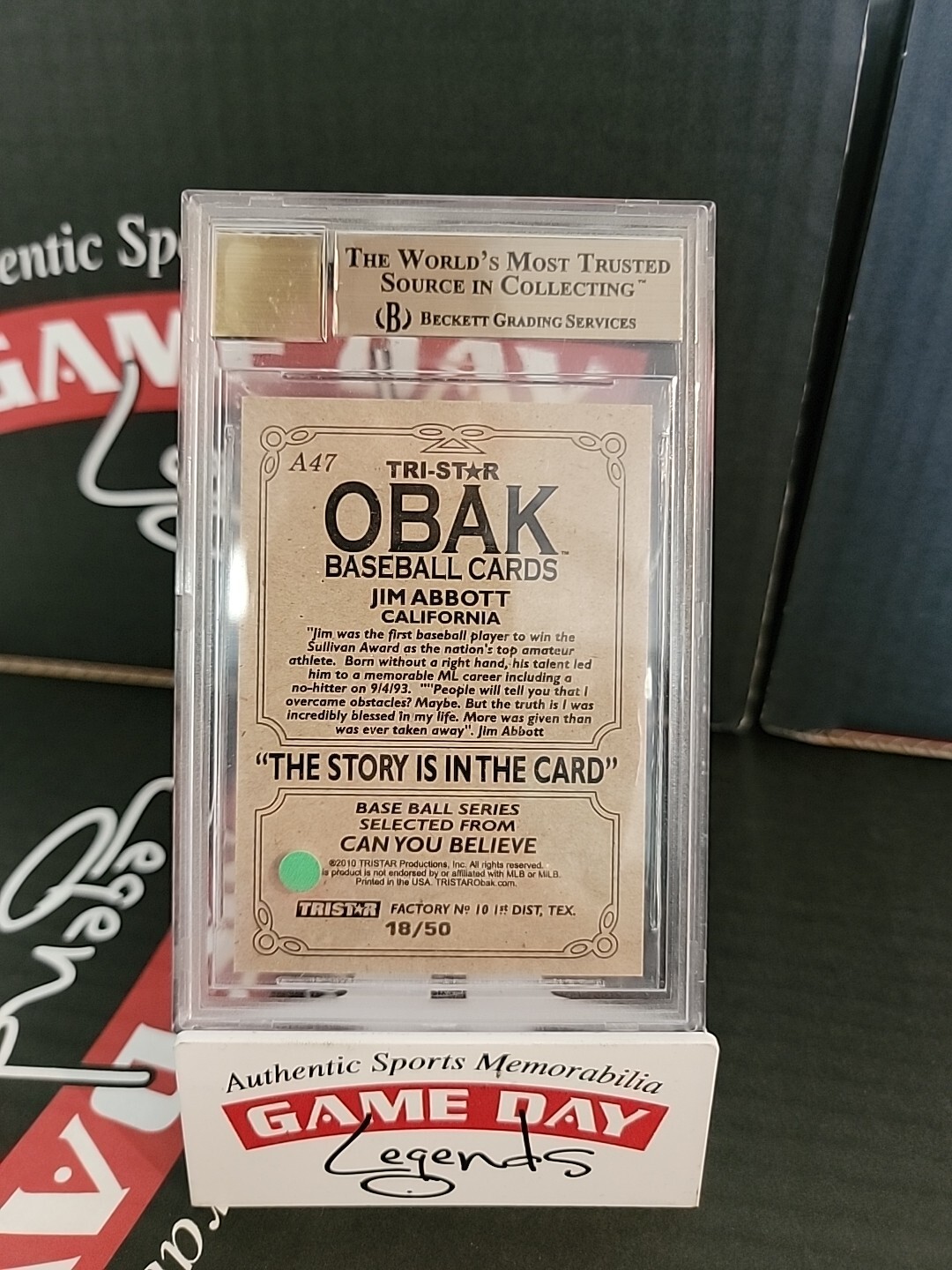 2010 Jim Abbot TriStar Obak BLACK AUTO /50 BGS 9.5/10 | eBay