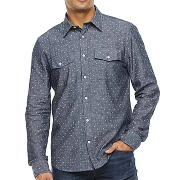 ST. JOHN'S BAY | Men's Geo Print Classic Linen Button Down Shirt