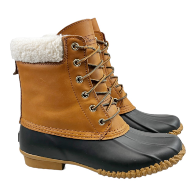 Skechers Womens Pond Duck Boots Brown Black Leather Padded Cuff Ankle Lace  Up