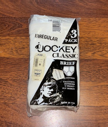 VTG 1987 Jockey Classic Brief White ~Inverted Y Front Fly Men Size 36 ~ 3 pack
