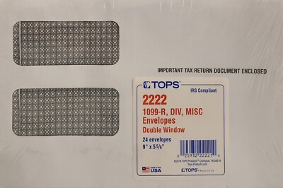 24x Tops 2222 Double Window Tax Forms Envelopes for 1099-R DIV, Misc 9 ...