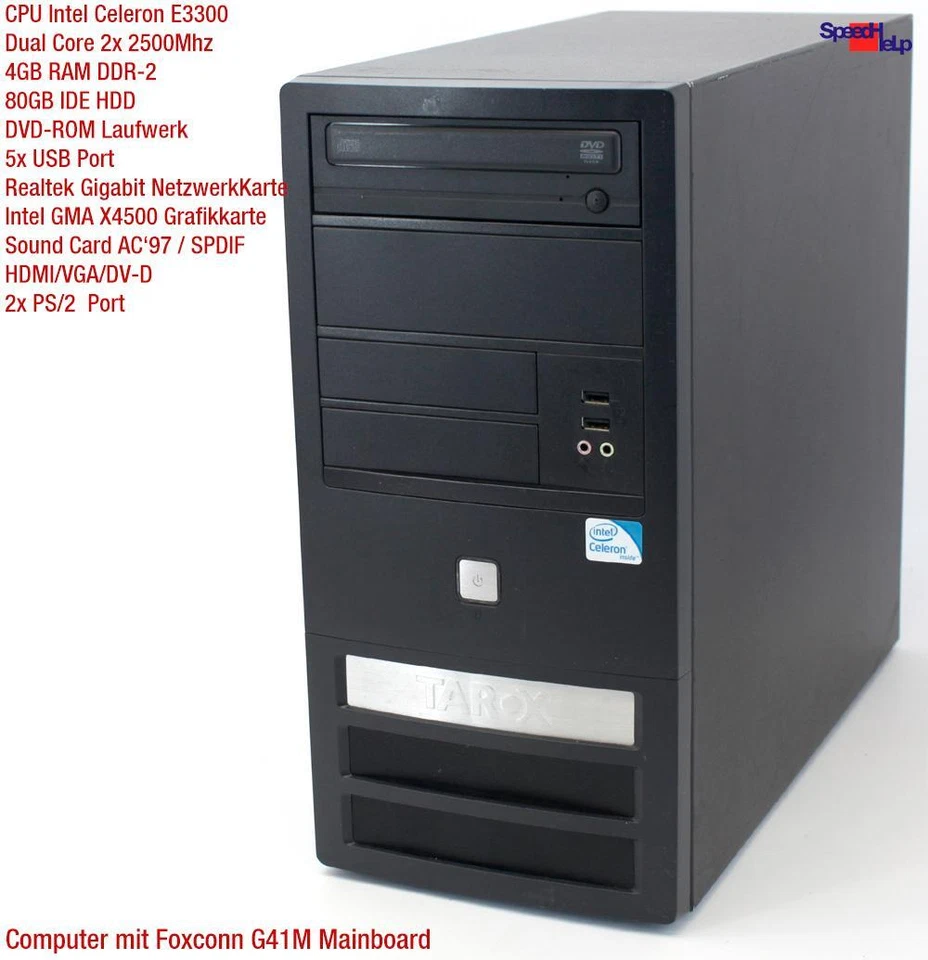 Foxconn G41M-S -V Intel Dual Core E3300 Computer PC Windows XP 4GB RAM 80GB - Image 2 of 4