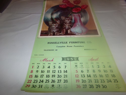 Lotto 2 calendari pubblicitari vintage West Chester Florets Mt Vernon 1946 e 1959 - Foto 5 di 16