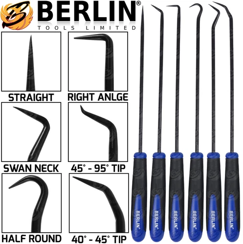 BERLIN Long Reach Pick And Hook Tool Set O Ring Seal Hose Removal Puller Set HD