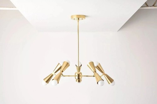 Mediados Siglo Latón Sputnik Italiano Candelabro 5 Brazos Ajustables Pulido Fijo - Imagen 2 de 3