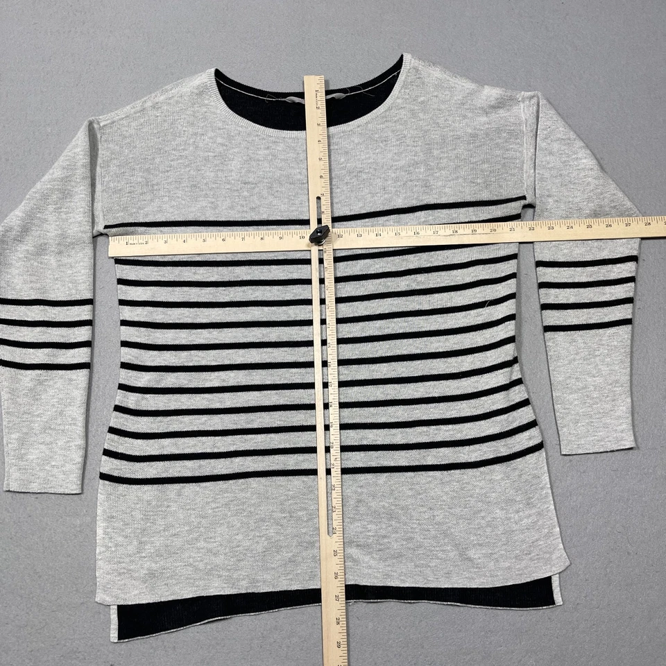 Athleta Sweater Women  Large Black Gray High Low Boatneck Striped Long Sleeve - Image 3 of 4