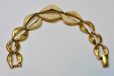 Vintage Signiertes TRIFARI Goldfarbenes Beige Emaille 7 1/4'' Armband