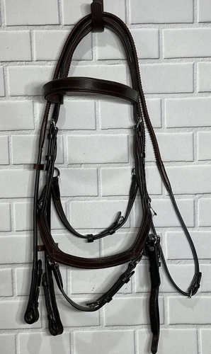 Rambo Micklem Leather Competition Bridle & Rubber Grip Reins PONY - DK HAVANA