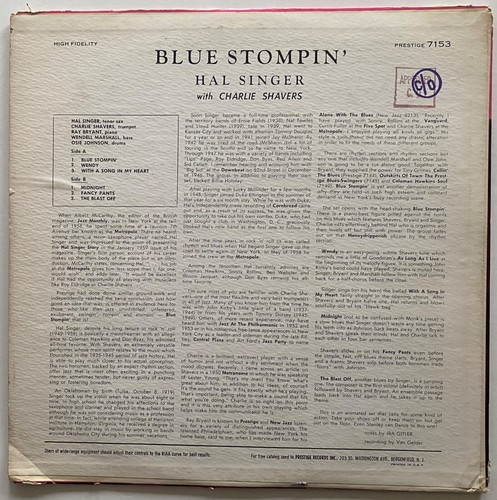 Hal Singer with Charles Shavers Blue Stompin' Vinyl LP 1959 Mono Prestige 7153 - Bild 2 von 5