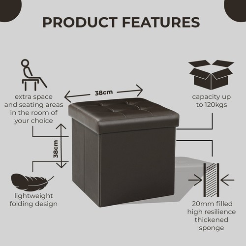 LARGE FAUX LEATHER FOLDING OTTOMAN POUFFE SEAT FOOT STOOL STORAGE BOX GIFT - Picture 25 of 57