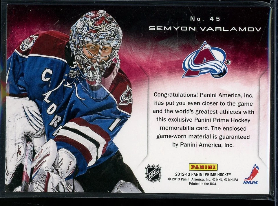 2012-13 Panini Prime Colors Patch #45 Semyon Varlamov 2/4 - Image 2 of 2