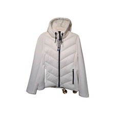 New with Tags-DKNY Women's L Puffer Hooded Zipper Pocket jacket/Cot-White