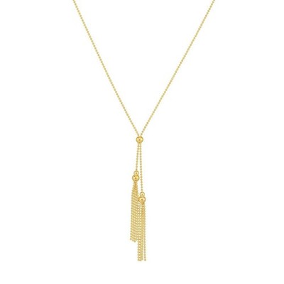 Double Beaded Tassel Lariat Necklace Real 14K Yellow Gold 18''