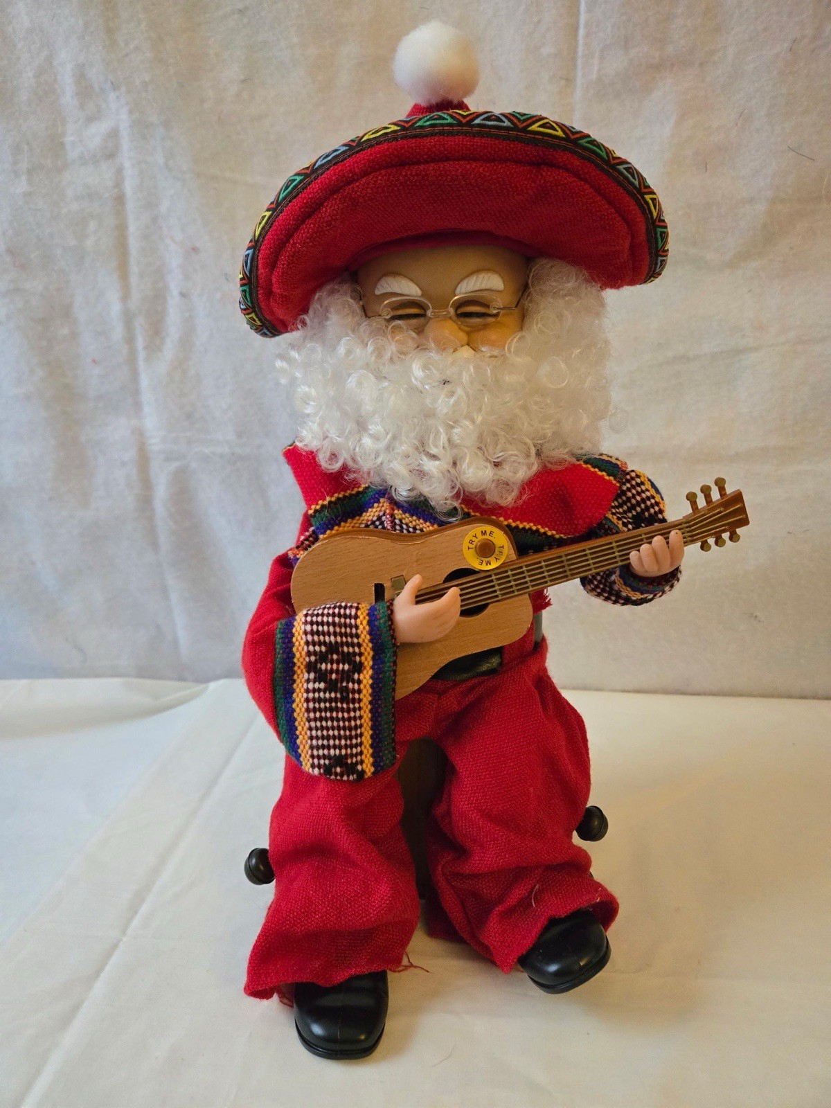 Vintage Animated/ Musical Singing Santa Claus w/ Sombrero & Guitar