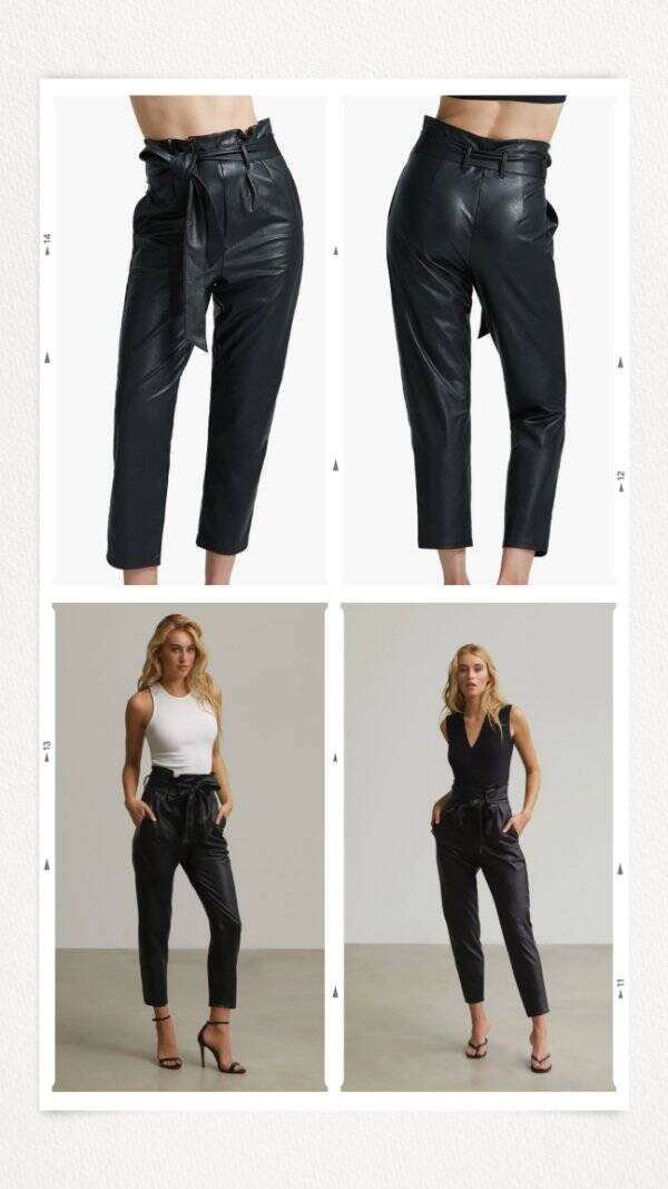 Black SM Faux Leather Commando Belted Paper Bag Pants