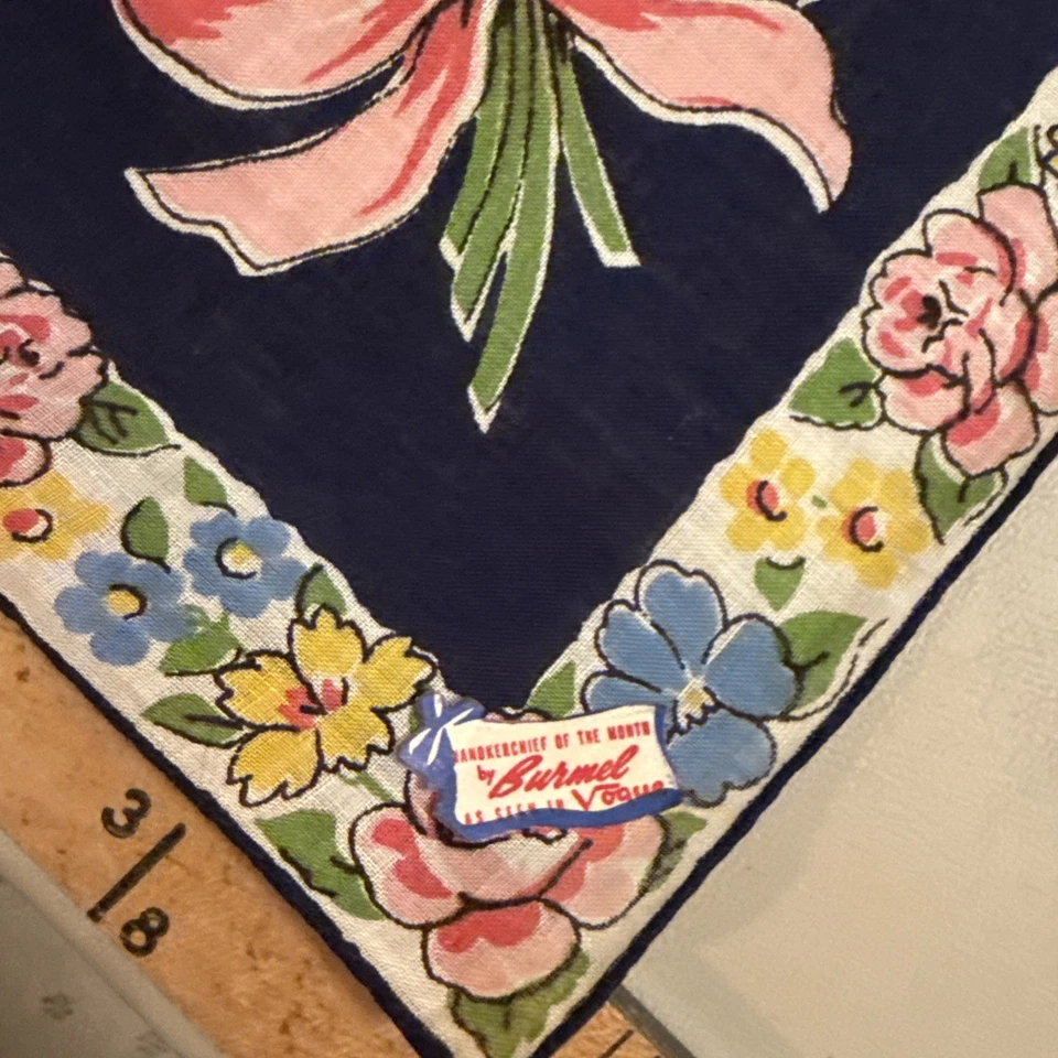 Lote De 3 Pañuelos Vintage Floral Multicolor Hankie Burmel Foto 3 de 4