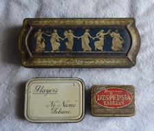 3 Vintage Antique Advertising Tins, Boots ,Players tobacco & Cadbury Bournville