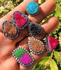 925 Sterling Silver Plated Alluring Titanium Druzy Gemstone Rings Lot Jewelry