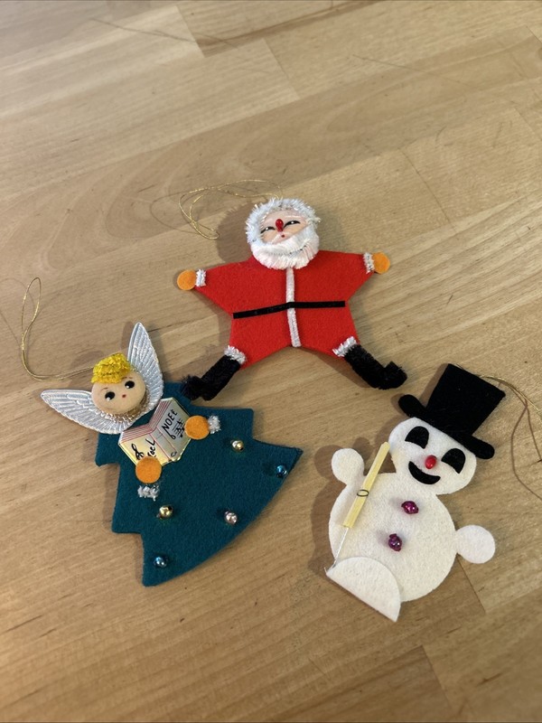 Lot Of 3 Vintage MCM Japan Christmas Ornaments Felt Santa Snowman Angel