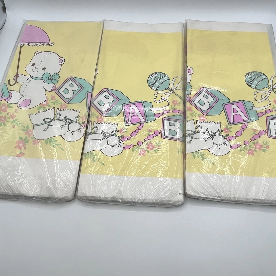 Lote de manteles de papel de baby shower vintage (3) nuevo en paquete oso amarillo nuevo años 70’s Foto 3 de 4